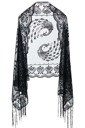 Image of BABEYOND 1920s Sequined Shawl Wraps for Women Fringed Evening Cape Wedding Bridal Shawl Scarf for Evening Dresses Party