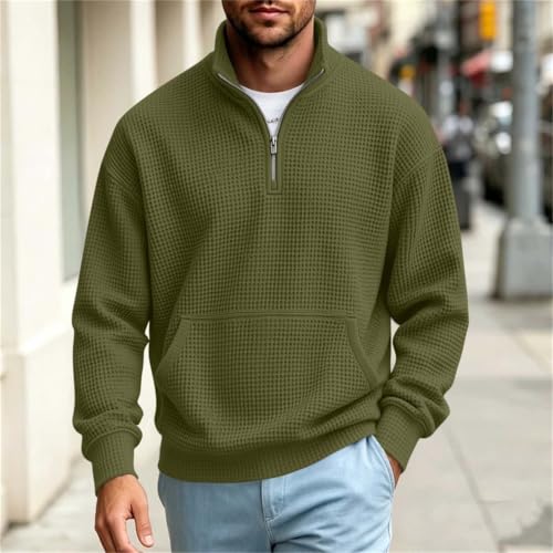 TERGHTP Mens Quarter Zip Pullover Waffle Knit Mock Neck Casual Sweatshirts - image 2