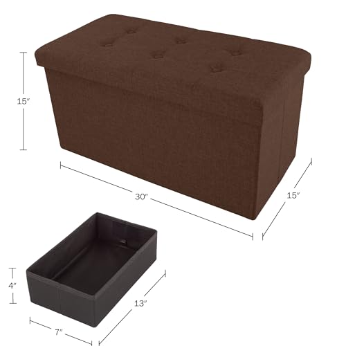 Image of Lavish Home Folding Storage Ottoman - Set of 2 30-Inch Tufted Footrest, Linen Chest, or Bench with Removable Bin for Living Room, Bedroom, or Dorm (Brown)