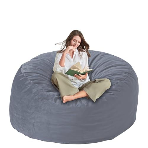 Yagamo Large Bean Bag Chair for Adults-with Memory Foam Filling, Bean Bags with Ultra Soft Washable Velvet Cover, BeanBag Sofa for Living Room, Bedroom and Gaming Room -4FT, Gray