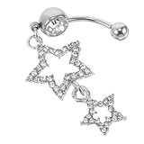 GALPADA Anillo de Ombligo Plateado con Colgante Estrella y Circonita Brillante, Barra Curva Segura y Cómoda, Joyería para Perforación del Ombligo, Accesorio Versátil para Mujer