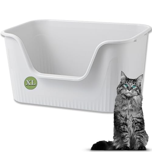 Vealind XL Cat Litter Tray, High Sides, Low Entry, Grey