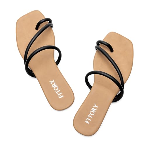 Image of FITORY Women's Cross Strap Flat Sandals,Fashionable Toe Ring Thong,Open Toe Slide Shoes for Summer Size 6-11