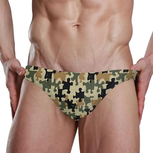 Green Camouflage Swim Briefs for Men Swimsuit Bikini Swimwear S B04050184