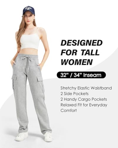 Zylioo Tall Women's Cargo Sweatpants 32"/34" Inseam Elastic Waist Athletic Pants for Tall with Pockets Casual Joggers2