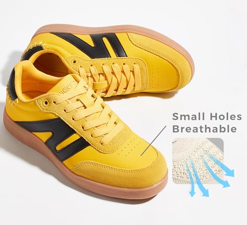 Image of LUCKY STEP Women Retro Gum Sole Fashion Sneakers | Genuine Leather Classic Tennis Skate Walking Shoes Anti Slip Trainers