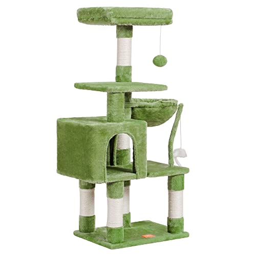 Image of Heybly Cat Tree with Toy, 43.3 inch Cat Tower for Indoor Cats HCT004SGR | Cat Condo with Durable Sisal Scratching Posts, Cat House with Padded Plush Perch, Cozy Hammock, Green