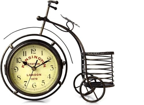 Buccvut ブランド 【メーカー保証書付属】 ヨーロピアン ビンテージ 風 おしゃれな 自転車型 小物入れ 付き 両面 文字盤 置 時計 オリジナルカラビナ メーカー保証書 レトロ おしゃれ な プレゼント ギフト に sia022