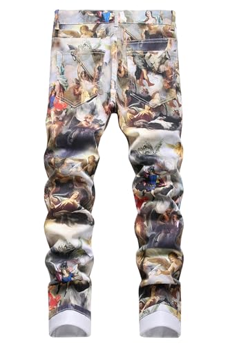 Baylvn Men's Casual Printed Slim Fit Jeans Skinny Denim Pants2