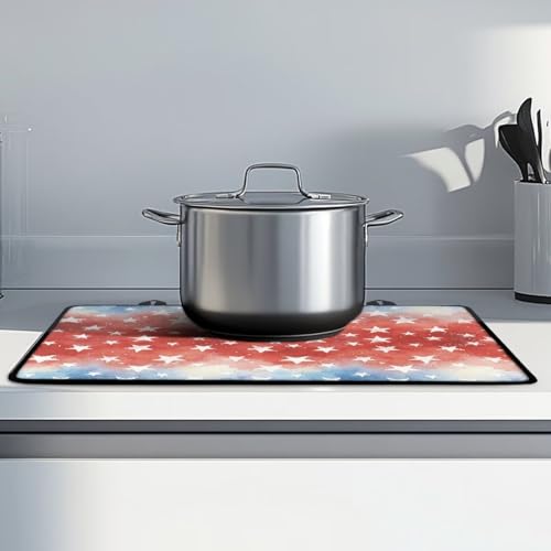 Image of Poceacles Independence Day 4th of July Electric Stove Top Cover Glass Stove Top Heat Resistant Oil Resistant Cooktop Protector Cover for Kitchen Decor, American Flag Tie-dye Star