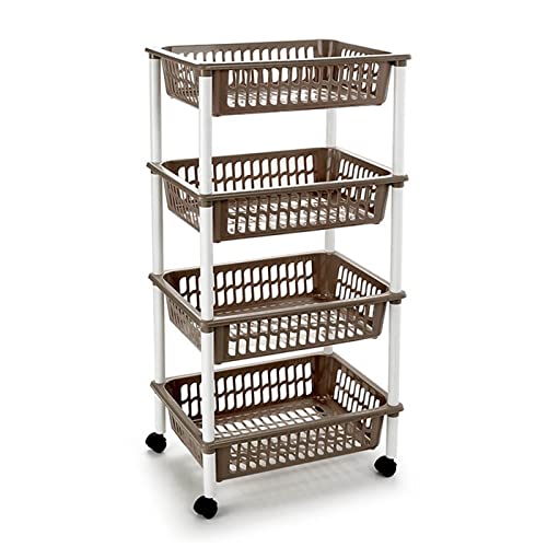 AC   Carrito verdulero Modelo PLFT de plástico con 4 Niveles y Ruedas, cestas apilables portaobjetos, Frutas, Verduras, Cocina, baño (Marrón Topo   85 x 40 x 30 cm)