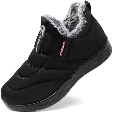 SHIBEVER Womens Winter Snow Boots: Black Womans Winter Warm Fur Lined Booties Anti-Slip Slip on Wide Comfortable Walking Outdoor Flat Boot Size 8 Cover