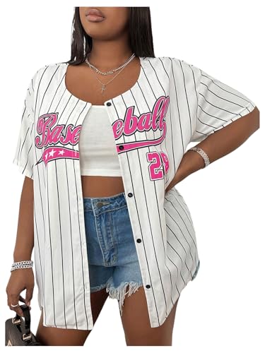 SHENHE Women's Plus Size Baseball Jersey Oversized Striped