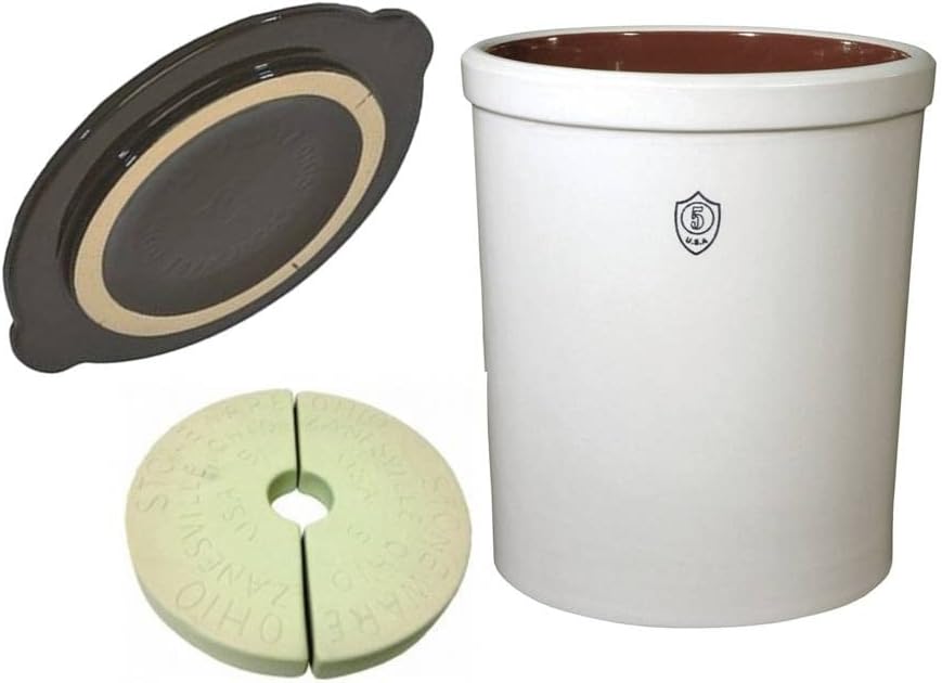 Ohio Stoneware Crock de fermentación y preservación de 5 galones - Crock, tapa, piedras
