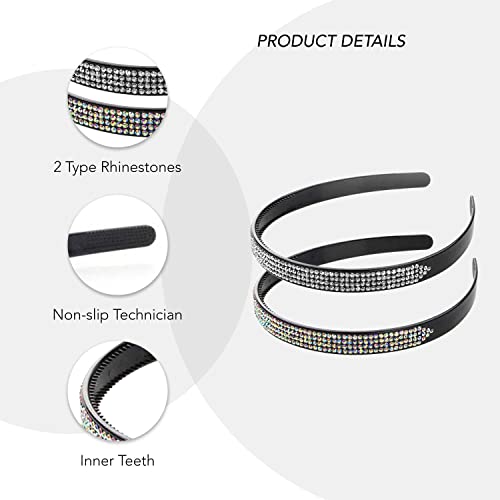BasicSense 2PCS Diamante Alice Headband Sparkle Shiny Rhinestone Clear & AB Stone Plastic Band Wedding Bridal Accessories for Women Girls Clear - Image 3
