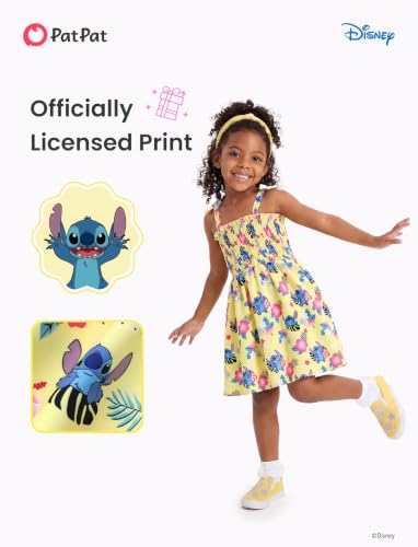 Image of Disney Princess Frozen Elsa Minnie Stitch Toddler Girl Dress Bow Tie Straps Smocked Summer Outfit Birthday Party Clothes 2-9Y