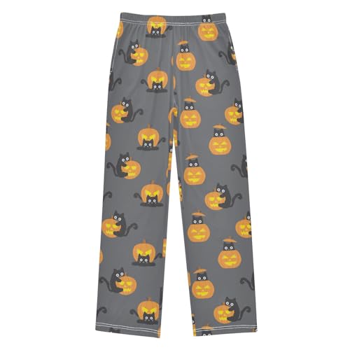Boys' Pants Halloween Black Cat Pumpkin Long Bottoms Jogger Pants Elastic Waist Trousers with Pockets S-XL
