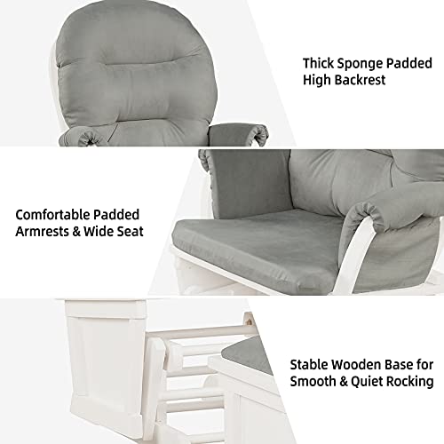 Costzon Glider And Ottoman Set, Wood Glider Rocker For Nursery, Cleanable Upholstered Comfort Nursing Rocking Chair With Padded Armrests, Detachable Cushion & Cover, Easy To Assemble (Light Gray) #TOP5
