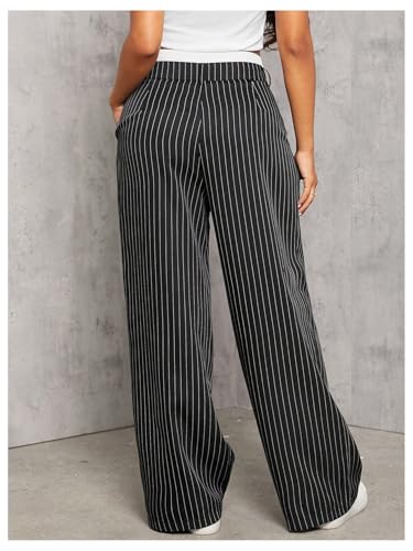 MakeMeChic Women's Striped Pants Wide Leg Straight Suit Trousers with Pocket2
