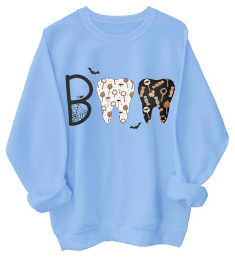 Spooky Dental Sweatshirt Men Women Graphic Long Sleeve Hoodie, Boo Halloween Sweet Tooth Sweatshirt