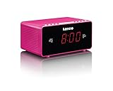 Lenco Radiowecker CR-510 mit 2 Weckzeiten und Wochenend-Funktion, 2,3 cm LED Display, dimmbar, Sleep-Timer, Schlummerfunktion, AUX-Eingang, pink