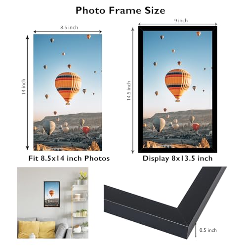 Image of JCJMY 8.5x14 Picture Frame Black for Wall Hanging, Wall Mounting Horizontally or Vertically, 8.5 x 14 Wall Gallery Poster Photo Frame with Shatter Resistant Plexiglass, Black