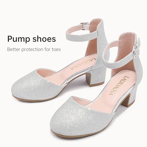 Image of LAURMOSA Girls Dress Shoes Closed Toe Pumps High Heels for Little Big Kid