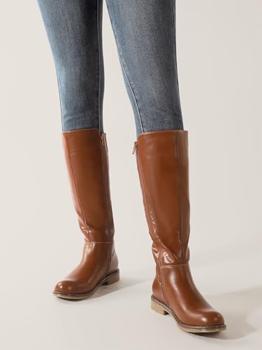Image of Shoe'N Tale Women's Knee High Boots Flat Low Heel Stretchy Round Toe with Side Zipper