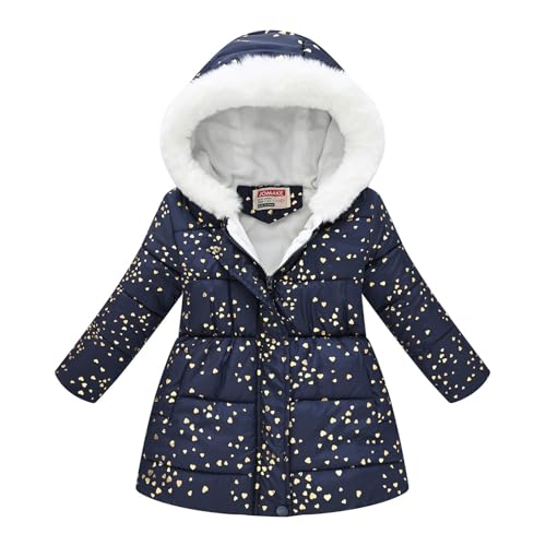 KAGAYD Girls' Star Prints Puffer Jacket Kids Quilted Winter Coat with Snow Fleece Lined Warm Hooded Jacket for2