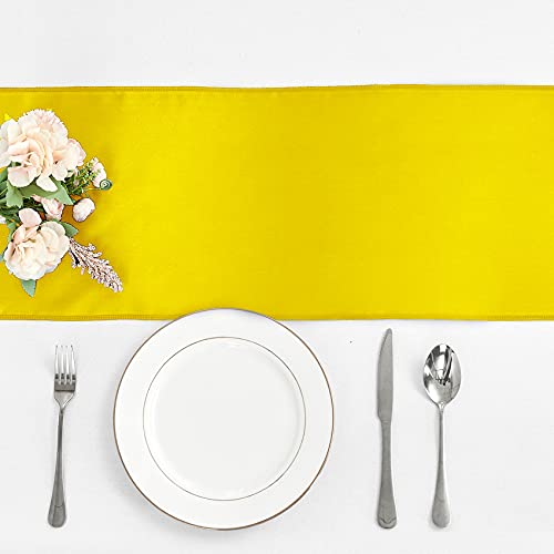 4-Pack Yellow Satin Table Runner 12 x 108 Inch Long Bright and Smooth Silk Fabric Table Runner for Wedding Banquet Birthday Party Decoration by Pufogu - Used condition - Image 2