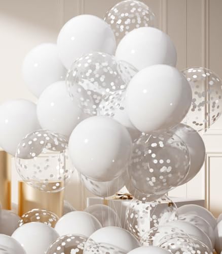 AULE Ballons Blanc à Confettis: Pack de 42 Ballons 12 Pouces Blancs Ballon en Latex Gonflable à l'Hélium pour Décoration d'Anniversaire Mariage