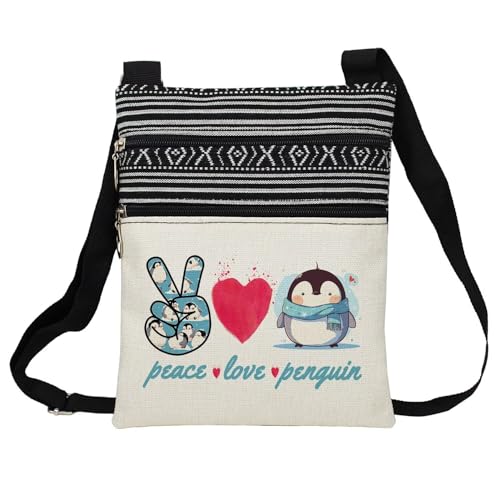 Funny Penguin Messenger Bag Small Ethnic Pattern Printed Adjustable Strap Crossbody Zipper Bag Phone Bag Wallet Cute Shoulder Handbag for Penguin Lovers Women