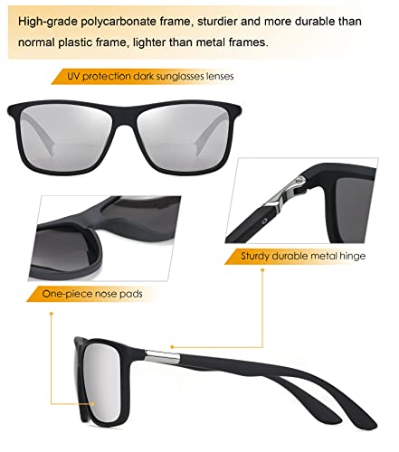 Missfive Mens Bifocal Reading Sunglasses Uv Protection For Outdoor/Far/Near Use Sun Readers, Classic Retro Designer Eyeglasses, Trendy Vintage Eyewear With Metal Hinge (Glossy Black, 2.5X) #TOP5