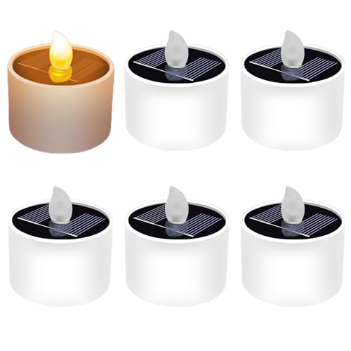 SPORWAY Bougies LED, Énergie Solaire Bougie LED, Scintillante Bougies à LED Sans Flamme,Réaliste Effet de Verre,Décoration Mariage Fêtes Intérieure Extérieure, 6 Pièces Bougie Chauffe Plat LED