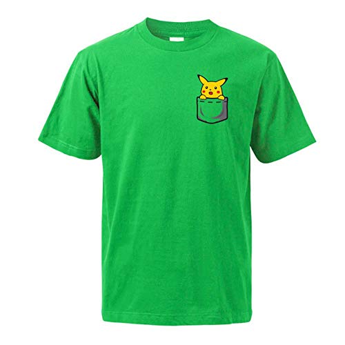 Mignon PikachuT Chemise pour Hommes D'été Coton Pokemon Japon Anime T-Shirt À Manches Courtes De Mode Casual Homme Tops Harajuku Streetwear, Vert, S Cover