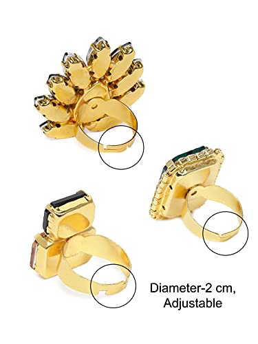 Image of ZAVERI PEARLS Combo of 3 Party Bling Adjustable Finger Rings For Women-ZPFK10366