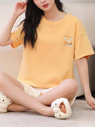 Image of Celary Korean Women's Pyjama Set|Cute Printed T-Shirt & Shorts Set|Soft Cotton Blend Women Night Suit Sleepwear| Shorts Set for Women