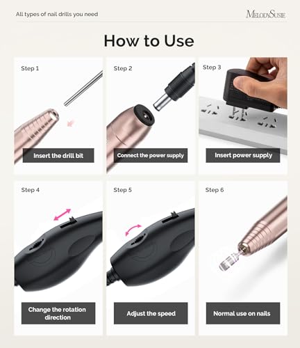 Image of MelodySusie Pen-Shaped Portable Nail Drill with AC Adapter, PC120B 20000RPM Electric File with Compact Design for All Nail Care, Manicure Polishing, Shaping & Gel Removal at Home for Beginners