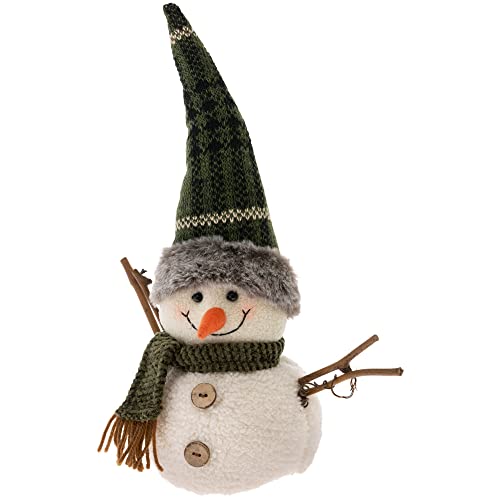 Boston International Christmas Winter Holiday Tabletop Figurine Decoration, 13-Inches, Green Plaid Hat Snowman