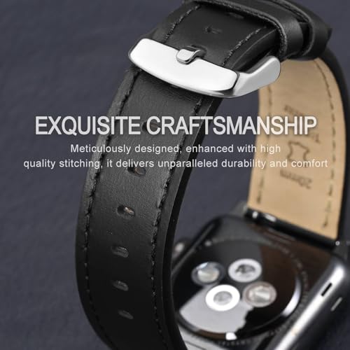 Image of ANNEFIT 18mm Watch Band, Quick Release Genuine Leather Replacement Strap (Black /Black Stitching)