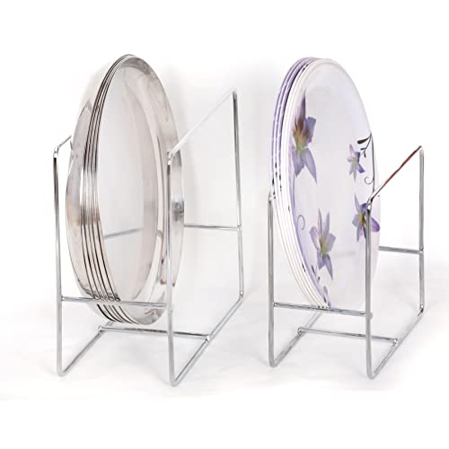 Image of Zepdos Stainless Steel Chrome Finished Thali Stand for Kitchen, Plate Holder Organizer, Plate Stand Dish Holder Upto 18-22 Salad and Round Dishes Rack (Pack of 2)