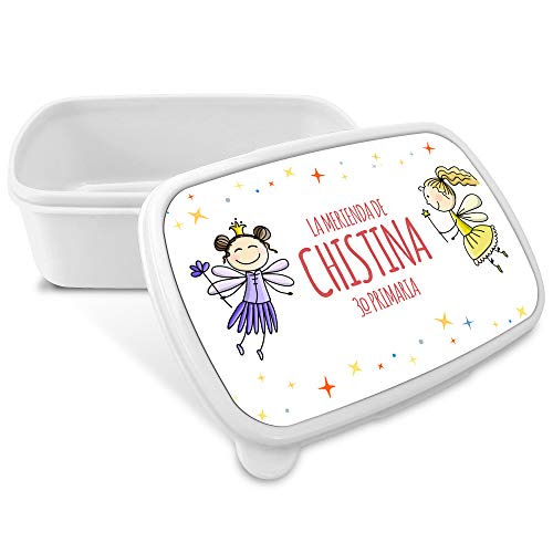 LolaPix Fiambrera Personalizada Infantil. Caja Merienda. Caja Almuerzo Infantil. Tuper Niño Colegio. Taper Niños Colegio Personalizado. Taper niña niño.COLOR A ELEGIR Hadas