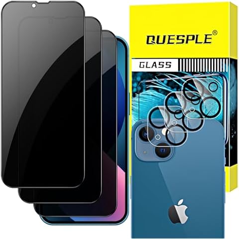 QUESPLE [3+3 Pack] Privacy Screen Protector for iPhone 13(6.1 '') + Camera Lens Protector, Anti Spy Tempered Glass Screen Protector Easy Installation Cover