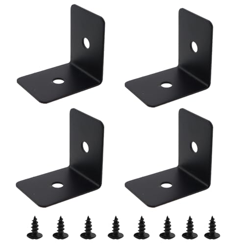Caishun 4PCS Furniture Metal Corner Protectors with Screws 1.5mm Thick Iron Black Decorative Corner Bracket Plank Table Chair Cabinet Wardrobe Connector Angle Code Holder