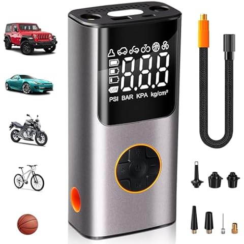 Tire Inflator Portable Air Compressor: Electric Cordless Air Pump for Car - 150PSI Multipurpose Portable Air Compressor with Digital LCD Pressure Gauge for Car, Motorcycle, Bike, Balls, Pool Floats Cover