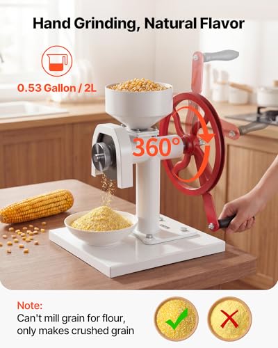 Image of VEVOR Manual Grain Mill with Flywheel, Hand-Crank Corn Grinder, Heavy-Duty Carbon Steel Wheat Grinding Mill with Adjustable Fineness & 0.53 Gallon Hopper for Grains Spices Coffee Beans Nuts