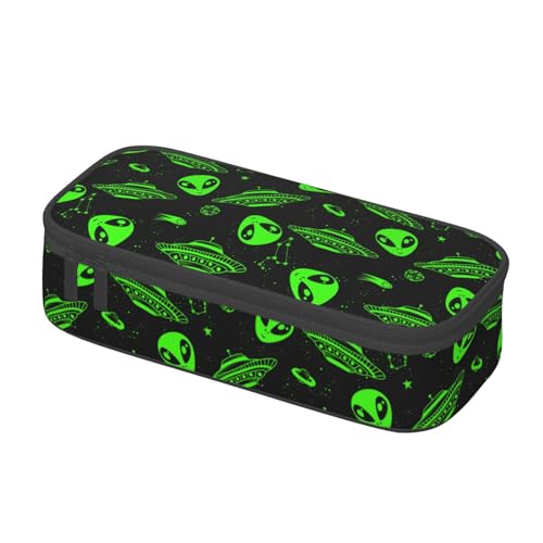 Image of Green Ufo Alien Star Large Pencil Case With Zipper Compartments Stationery Pencil Bag For Kids Teens Students School Supplies