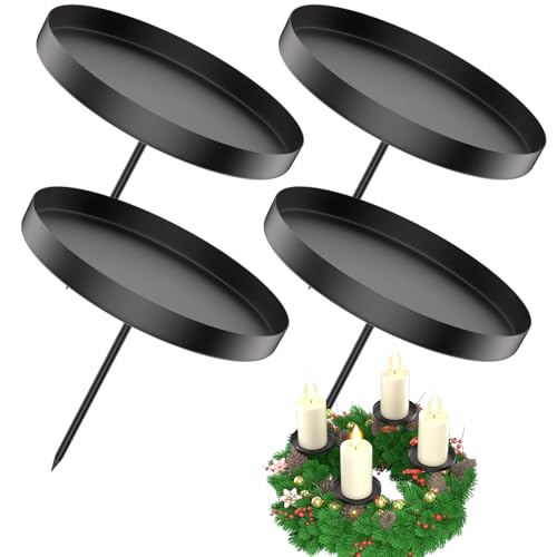 #VerdientProvisionen<br>Kerzenhalter Adventskranz für Stumpenkerzen 4er Set 8cm Kerzenständer Schwarz mit Dorn für Adventskranz Deko | Metall Kerzenhalter Stumpenkerzen | Weihnachtskranz Tisch Deko