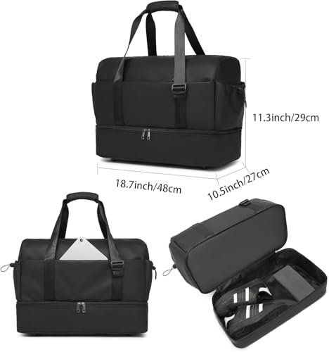 Sac de gym noir classique grand format avec compartiments pour chaussures - 4