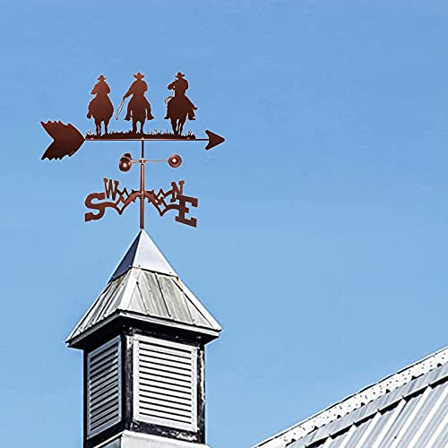Three Cowboy Weather Vane,Stainless Steel Weather Vane Figurine,Practical Wind Direction Indicator,Measuring Tools Farm Scene Home Outdoor Garden Crafts Ornament #TOP6